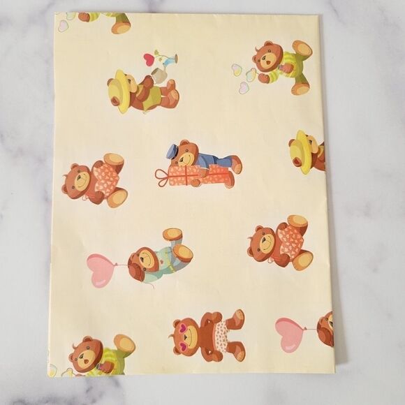 Vintage teddy bear gift wrapping paper heart ballo - Picture 1 of 4